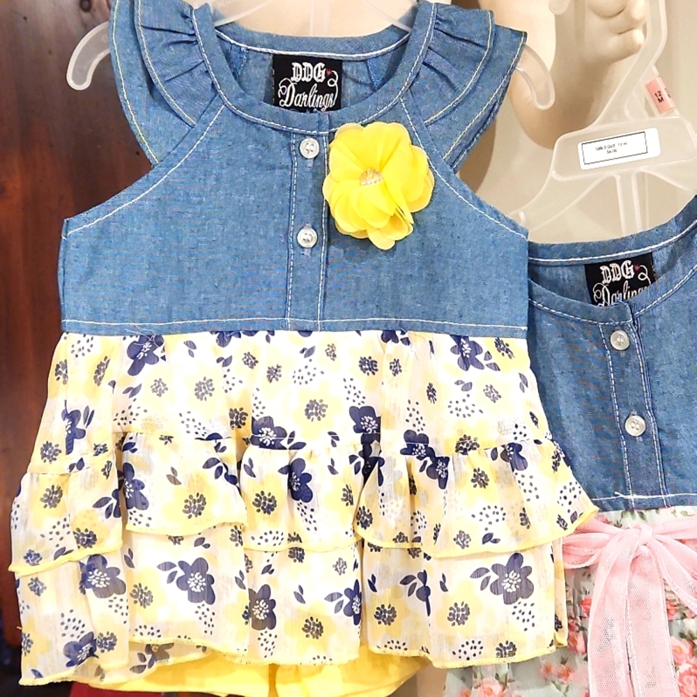 NEW GIRLS DDG DARLINGS 2 PC DRESS & SHORT SET S 12M A PINK OR YELLOW SIZE 12M - Picture 2 of 6